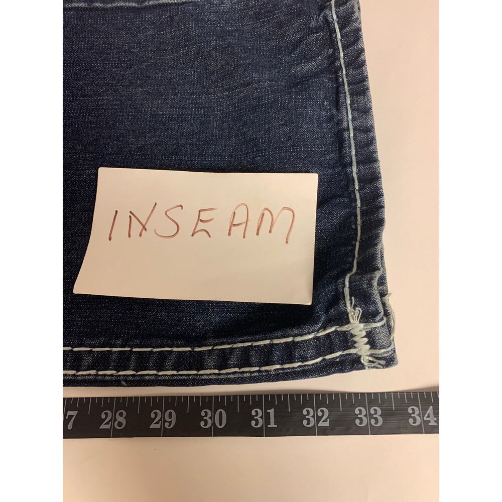 True Religion Jeans Dark Blue Wash Straight Leg Distressed Whiskering Mens SZ 42 - Picture 10 of 12